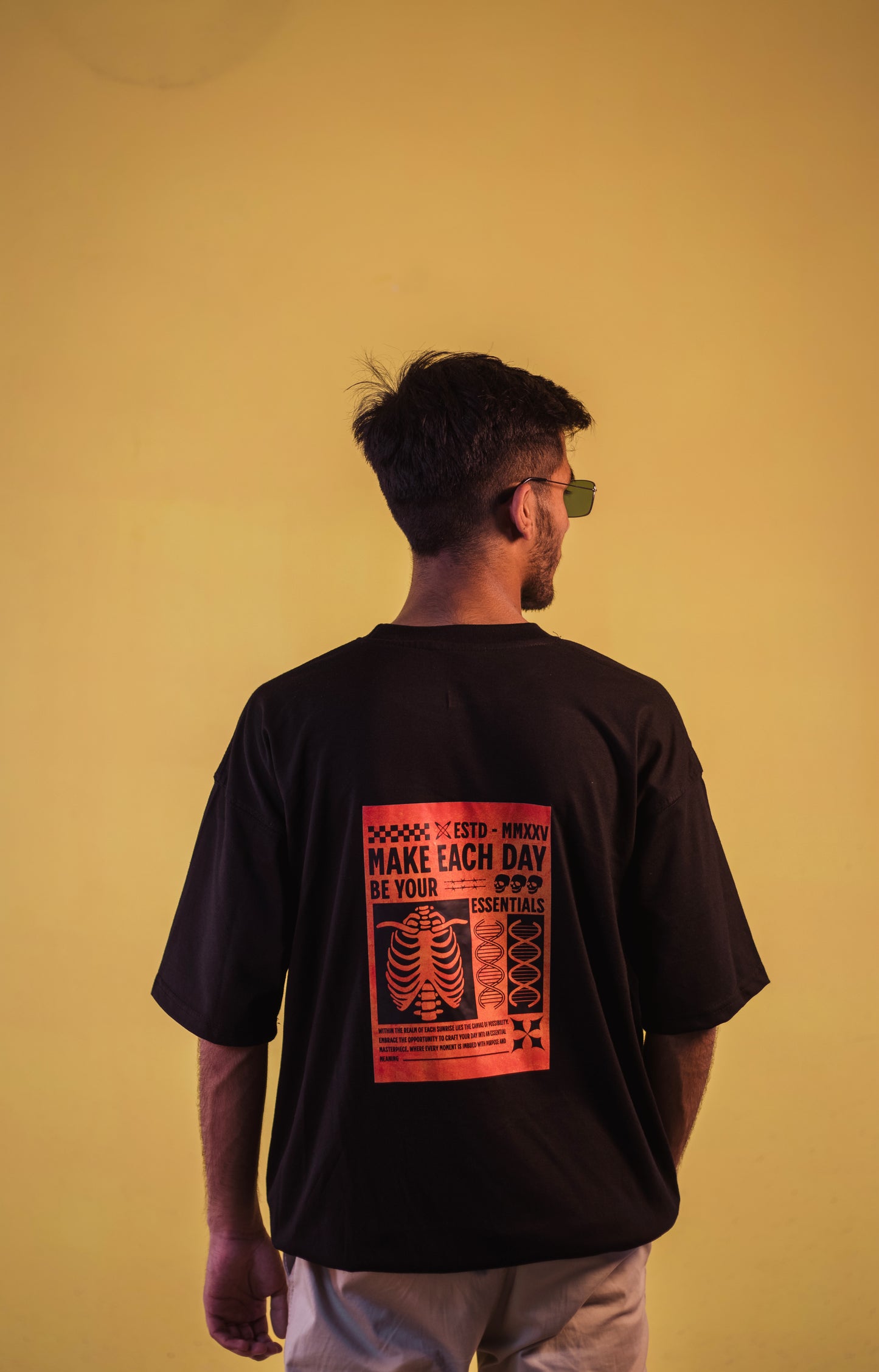 Unisex Black Back Print Over Size T Shirt