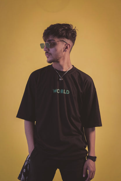 World Unisex Black Over Size T Shirt