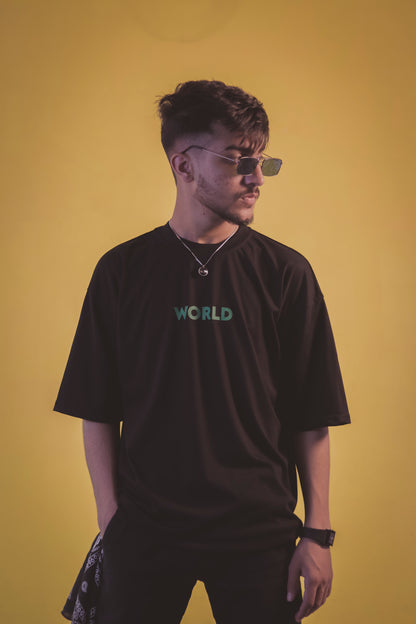 World Unisex Black Over Size T Shirt