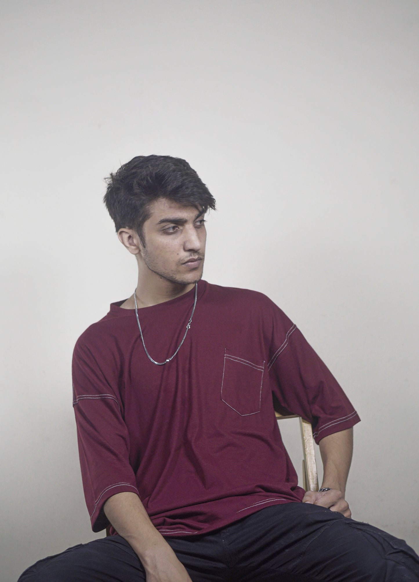 Maroon  contrast oversized Tee