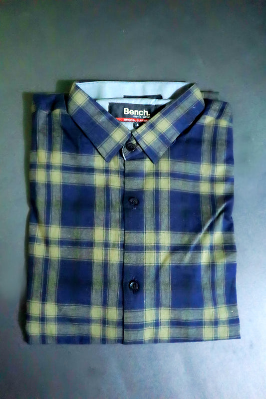 Bench Men's Blue and olive check shirt
