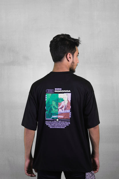 Zoro Black Unisex Back Print Over Size T Shirt