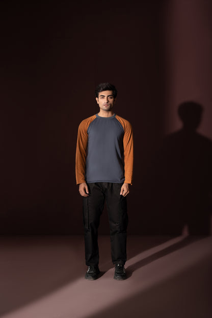 Grey-Mustard Full Sleeves Tee