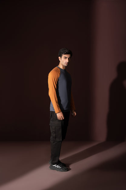 Grey-Mustard Full Sleeves Tee