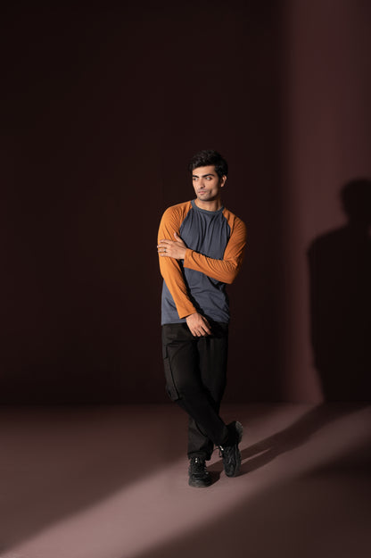 Grey-Mustard Full Sleeves Tee