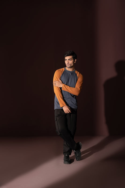 Grey-Mustard Full Sleeves Tee