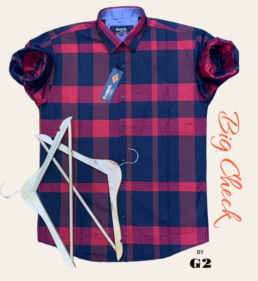 Bench Men' Red and blue big check shirt