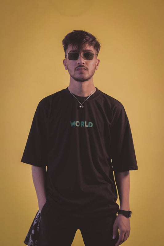 World Unisex Black Over Size T Shirt