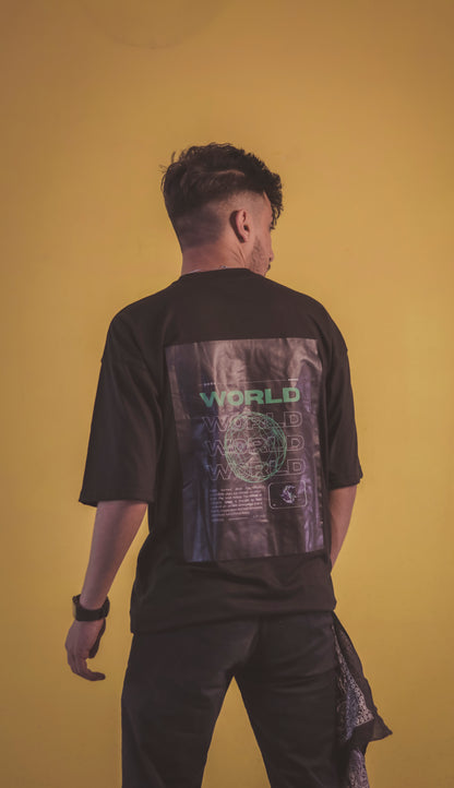 World Unisex Black Over Size T Shirt